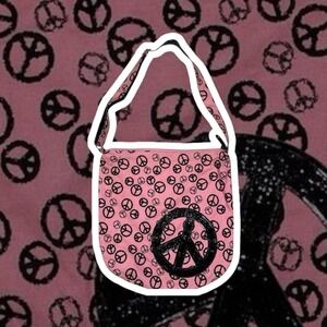 Express Pink Peace Sign Shoulder Bag Y2K Tote Glitter Graphic Logo‎ Print Bag